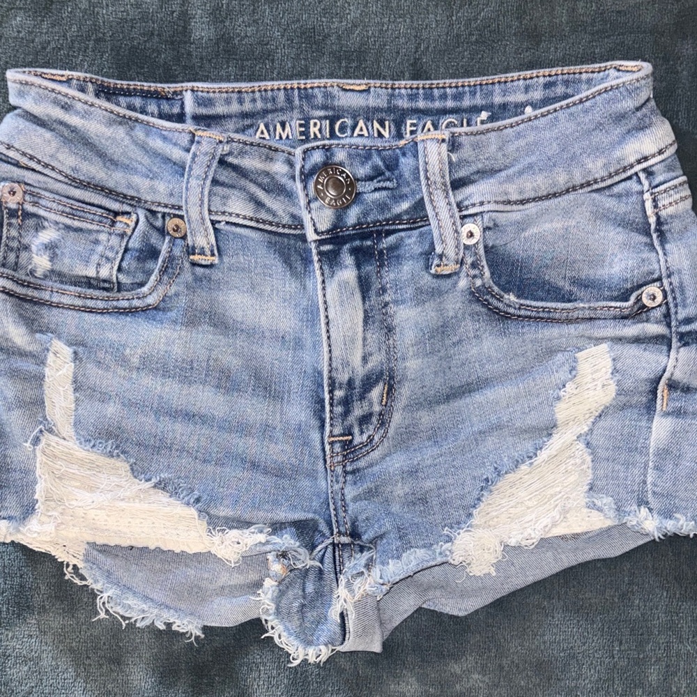 American Eagle Outfitters Light Blue Distressed Jean Shorts